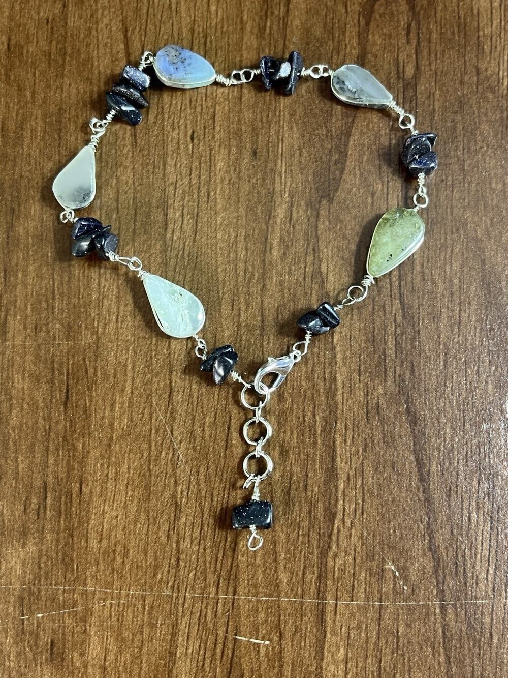 Handmade Peruvian Opal/Obsidian Stone Anklet with Extender – 10” Adjustable NEW